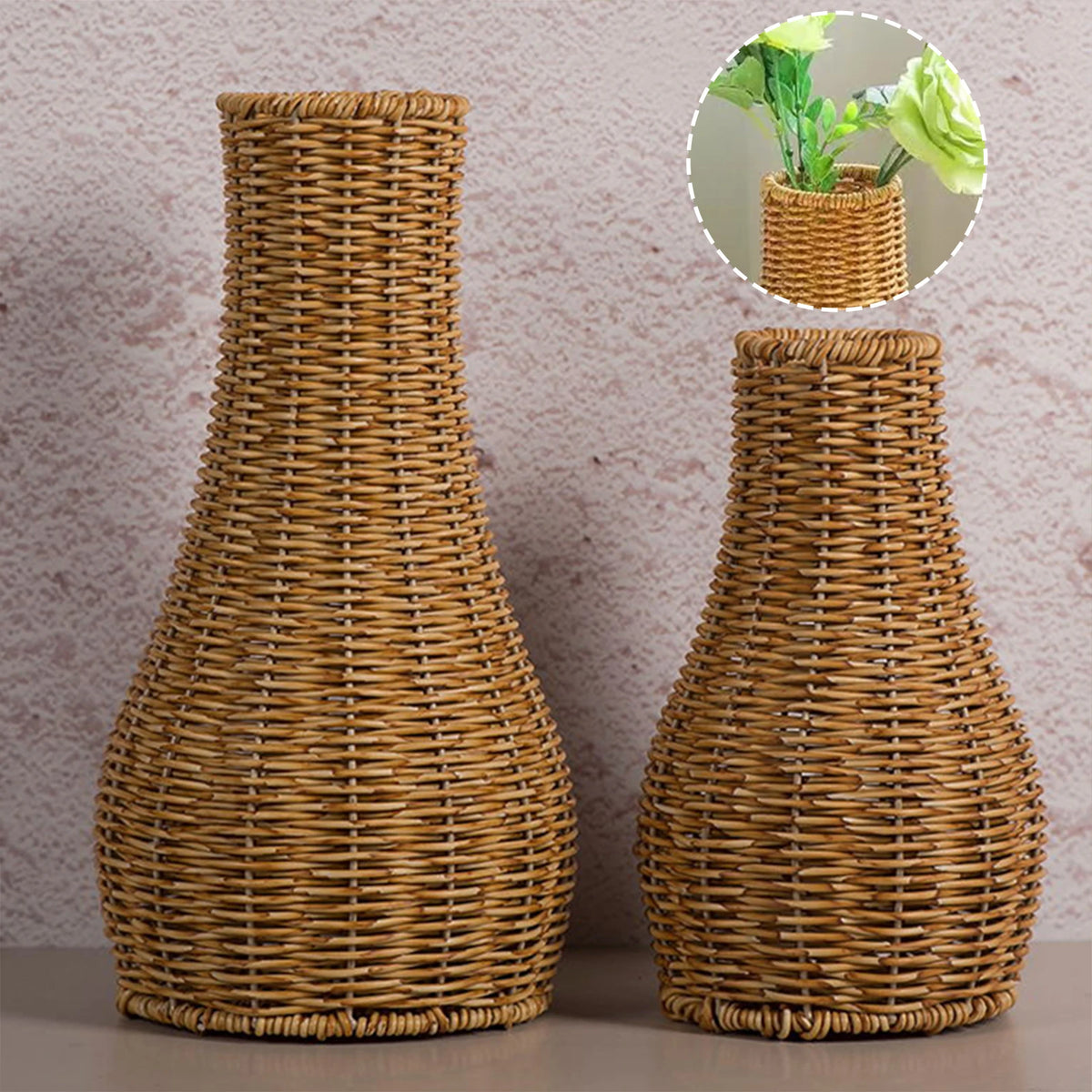 Hand-Woven Rattan Style Decorative Vase