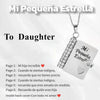 Silver pendant necklace shaped like a playing card with an engraved message for a daughter