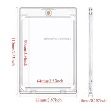 Diagramm mit den Abmessungen eines magnetischen transparenten Kartenhalters, einschließlich Länge, Breite und Dicke.