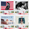 Tapiz decorativo de la cantante Lana flag con la bandera de Estados Unidos, Starline Tours y un retrato de Lana Del Rey.