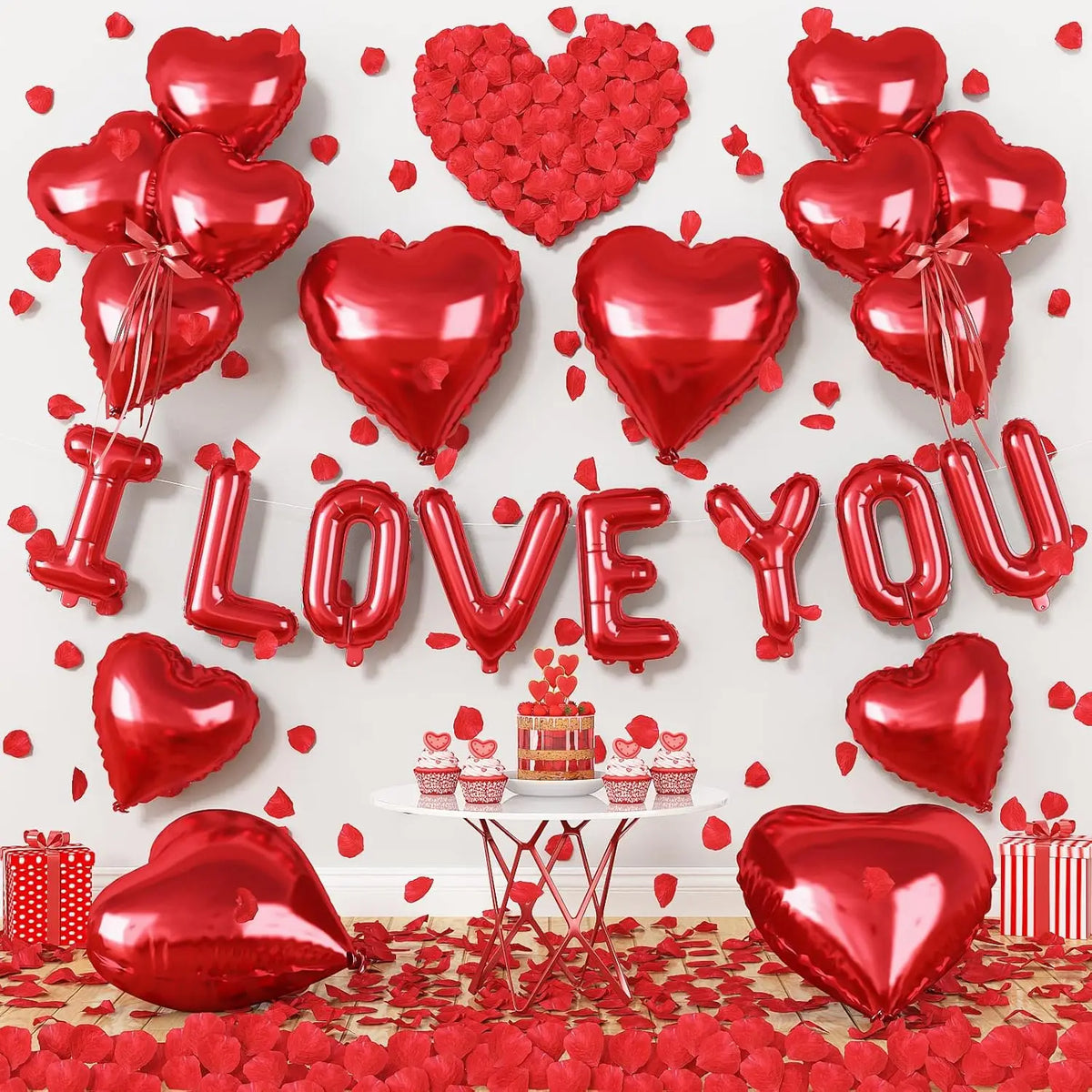 Romantic Foil Balloon and Rose Petal Set for Weddings & Anniversaries