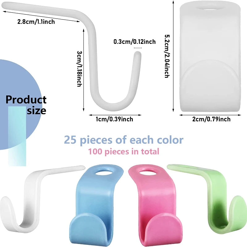 A set of 25 cascading hanger connector hooks in various colors, including white, blue, pink, and green.