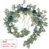 Artificial eucalyptus garland featuring blue and white rose flowers for weddings and events