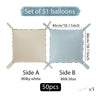 Set of 51 double-sided square foil balloon wall panels, Side A milky white and Side B milk blue.