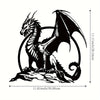Black decorative metal dragon wall sculpture with wings standing on a rock base.