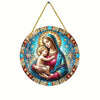 Translucent acrylic Mary suncatcher featuring the Virgin Mary and the Christ Child surrounded by a blue halo and decorative e