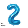 A single, bright blue foil balloon shaped like the number 2, measuring 32 inches.