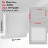 A white photo card binder with a cover, baffles, and inner pages shown next to the product details.