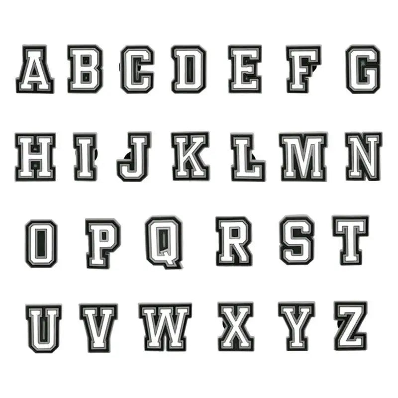 Charm alphabet A to Z pour Crocs, noir et blanc.