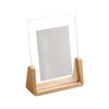 A walnut wood and acrylic photo frame designed for desktop display.