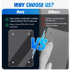 Comparison graphic showing features of a clear acrylic magnetic photo frame versus other options.