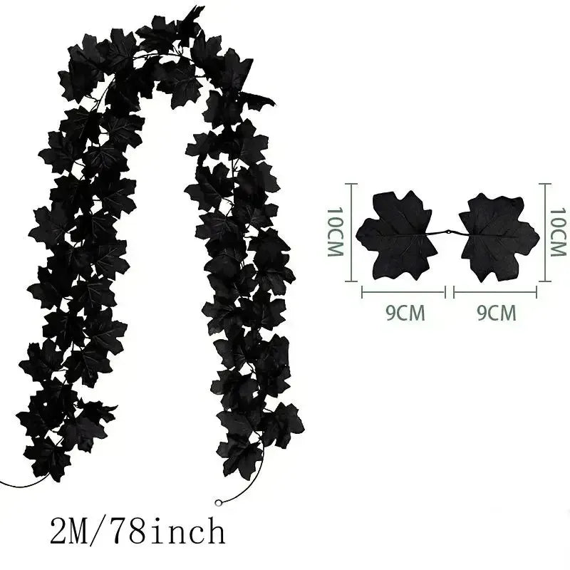 Black artificial maple leaf vine wreath measuring 2 meters long