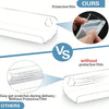 Comparison showing a protective film product versus a version without a protective film for clear acrylic floating record she
