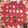A collection of 100 assorted Christmas resin fridge magnets featuring Santa, snowmen, and tree designs.