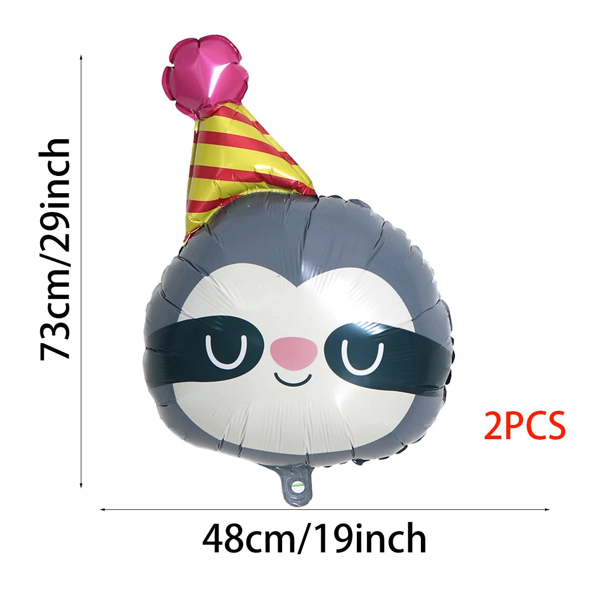Two gray and white animal-themed foil balloons with a yellow striped topper