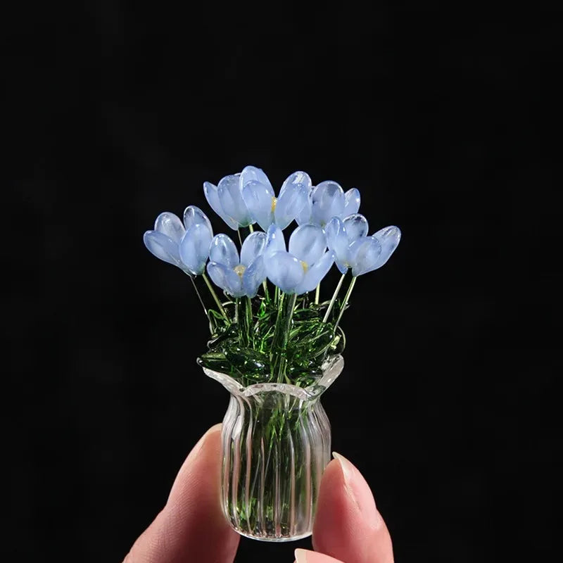 Hand-Blown Glass Flower Bouquet with Vase
