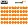 A collection of 50 artificial orange marigold flowers with green stems for decorations.