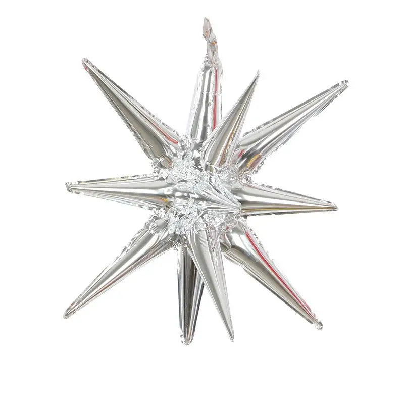 Silver star burst foil balloon with reflective stripes for party decor