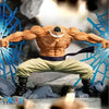A highly detailed figurine of Whitebeard in a fighting stance against a blue, icy background.