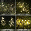 Quatre images montrant des feux d'artifice, des fleurs, une lanterne et un cœur d'amour fait de lumières LED lumineuses pour 