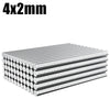 A stack of silver round magnets with a 4x2mm thickness.