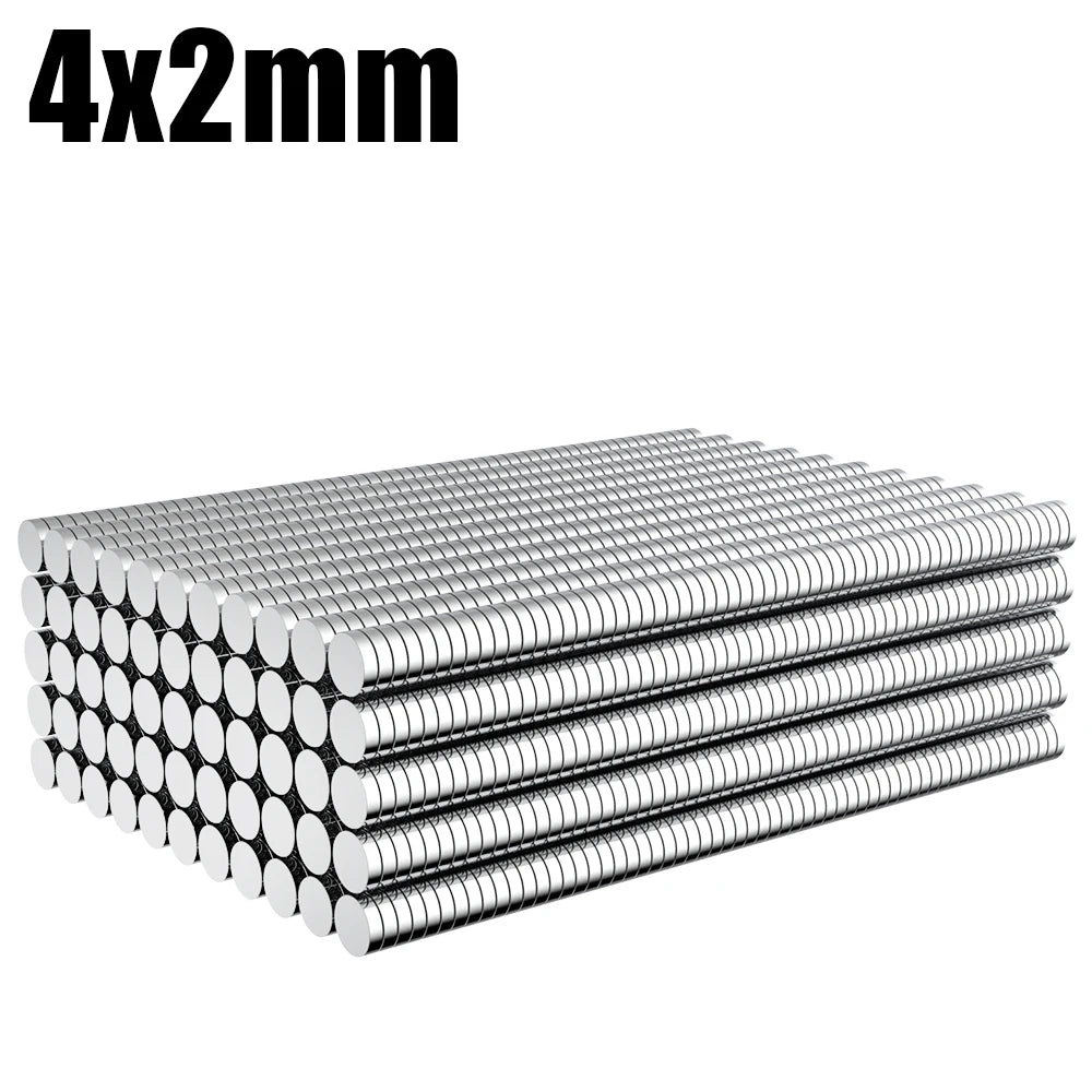 A stack of silver round magnets with a 4x2mm thickness.