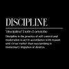 Text on a black background defining discipline as self-control and moderation according to Aristotle