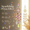 A hanging crystal pendant featuring iridescent facets that create a sparkling prism effect.