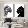 Black and White Leopard and Panther Canvas Wall Art Set