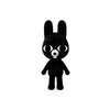 A black plush toy set featuring a cat, dog, penguin, and bunny.
