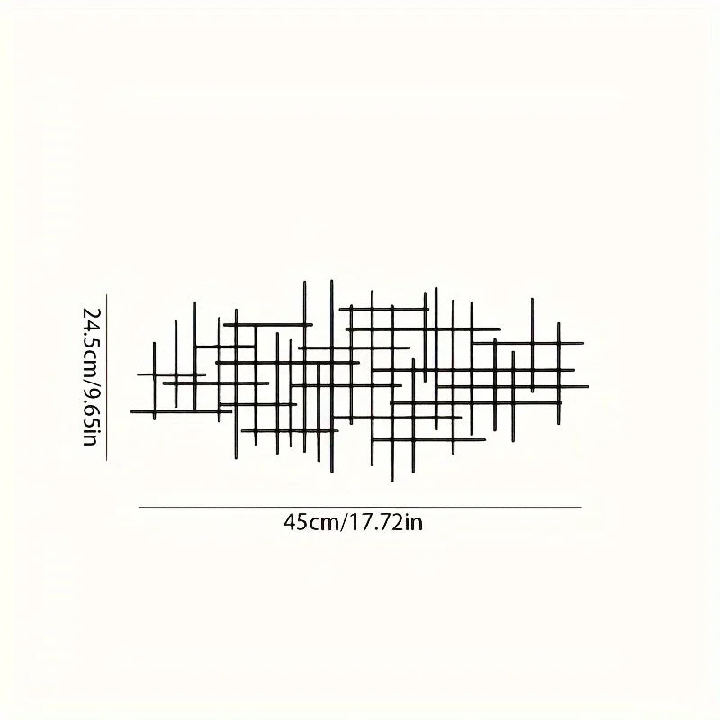 Black metal prayer cross wall art featuring an intricate grid design.
