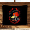 Black flag featuring a circular logo with the text Clay Smith-Cams and Mr. Horsepower Ride Fast