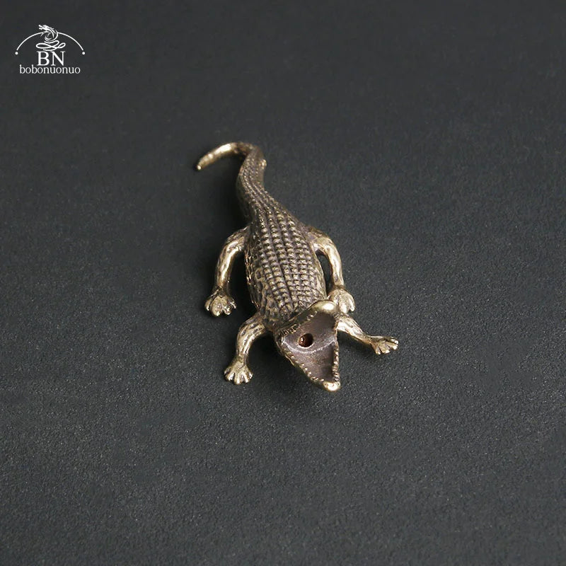 Handcrafted Copper Crocodile Incense Burner Figurine