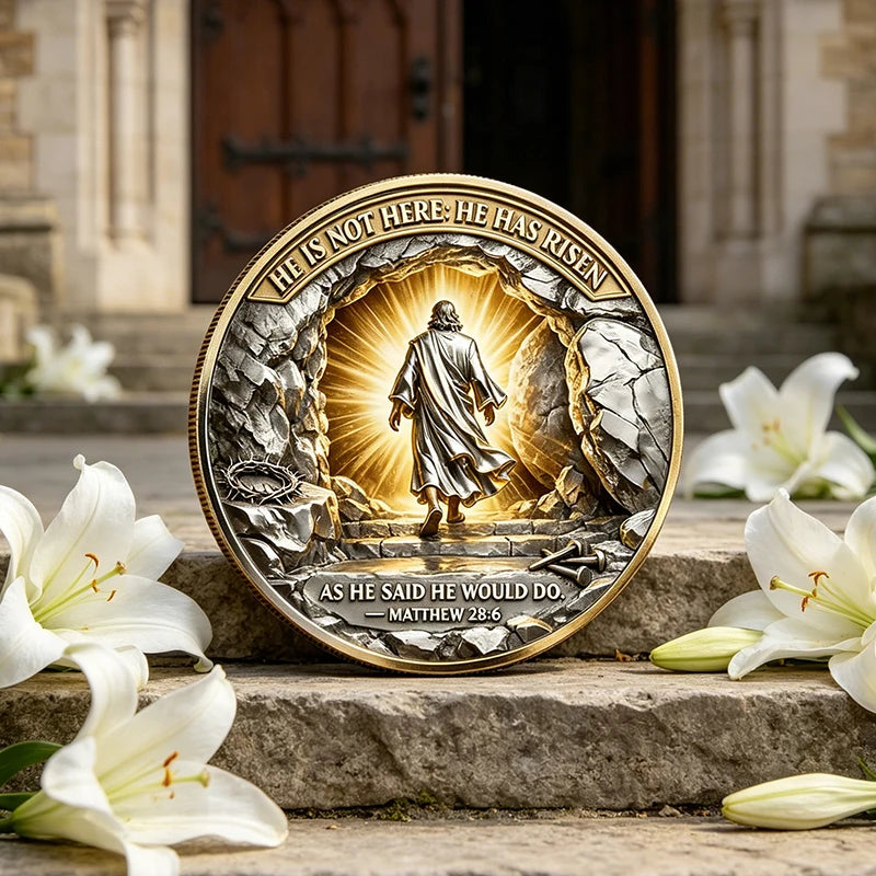 Easter "The Lord Is Risen" Inspirational Coin — Faith & Prayer Keepsake