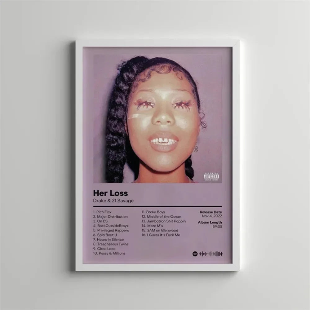 Album cover art for Drake's Her Loss featuring a close-up portrait of the artist