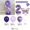 Globos de mariposa morada con números grandes y de varios tamaños para fiestas