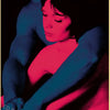 A close-up, stylized poster featuring two figures in deep blue and magenta tones.