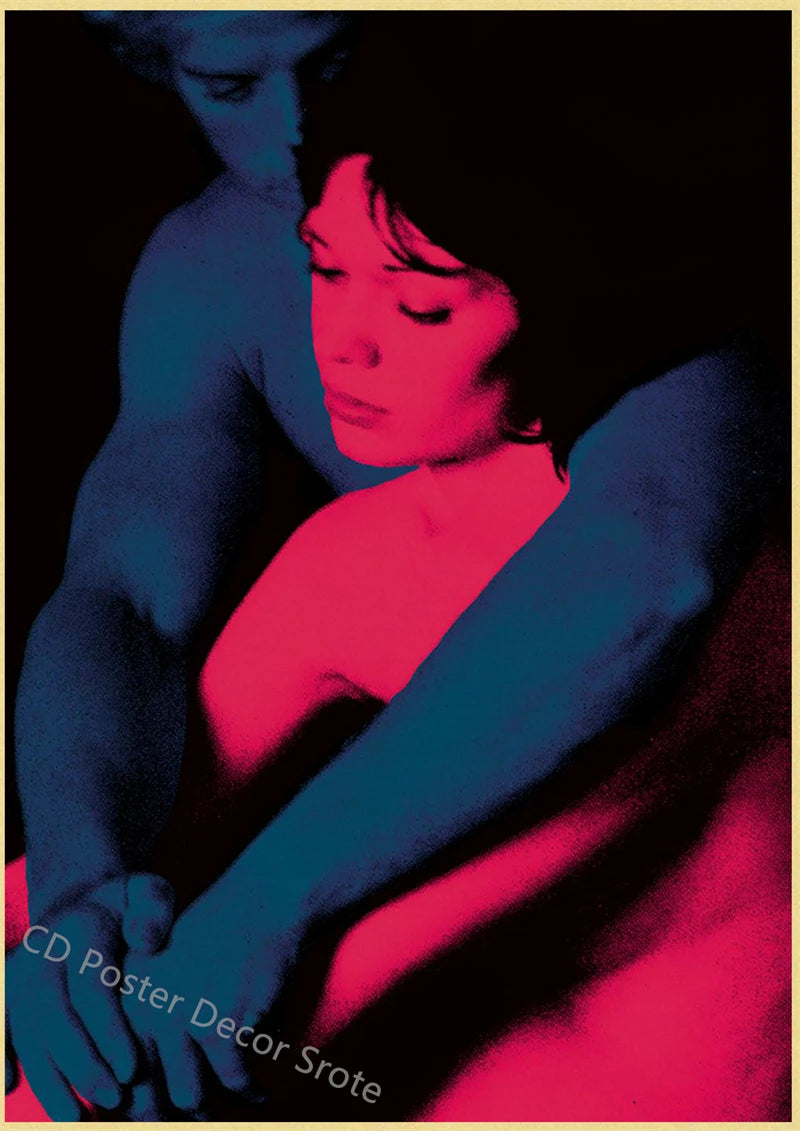A close-up, stylized poster featuring two figures in deep blue and magenta tones.