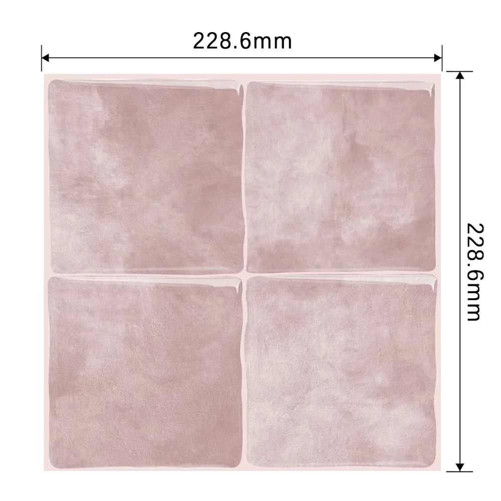 A square tile backsplash featuring a soft pink marble pattern, shown in four individual tiles.
