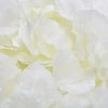 Close-up of white and pale yellow silk rose petals used for event decoration.
