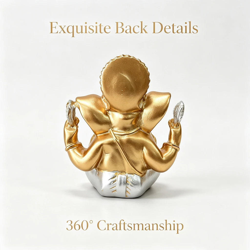 Golden Ganesha statue figurine showing back details and craftsmanship