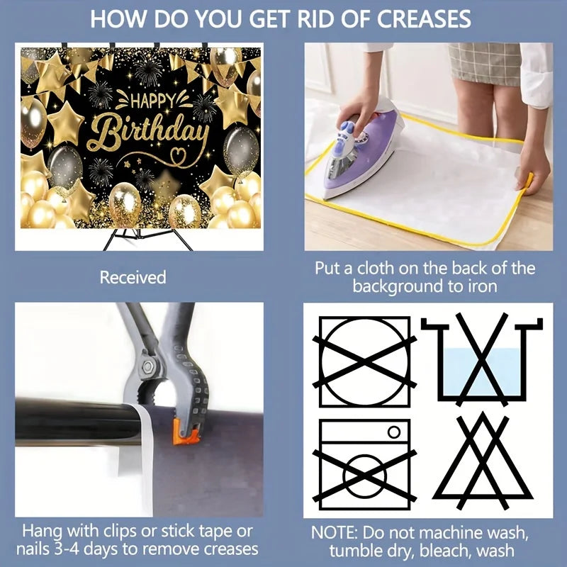 Instructions for removing creases from clothing using an iron and hanging methods.