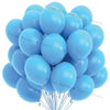 A cluster of matte blue latex balloons forming a garland or bouquet.