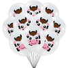 A set of white latex balloons shaped like cute brown and pink-faced farm animals.