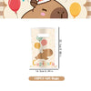 A clear plastic gift bag featuring a cute capybara design with balloons.