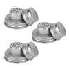 Stainless steel mason jar shaker lid with a perforated top and a smooth cap.
