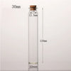 A clear glass bottle with a cork stopper, measuring 30mm in height and 12.5mm in diameter.