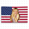 Sabrina Carpenter American flag tapestry featuring a blonde woman peeking through the stars and stripes.