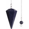 A dark blue natural stone pendant shaped like a diamond point suspended by a chain.