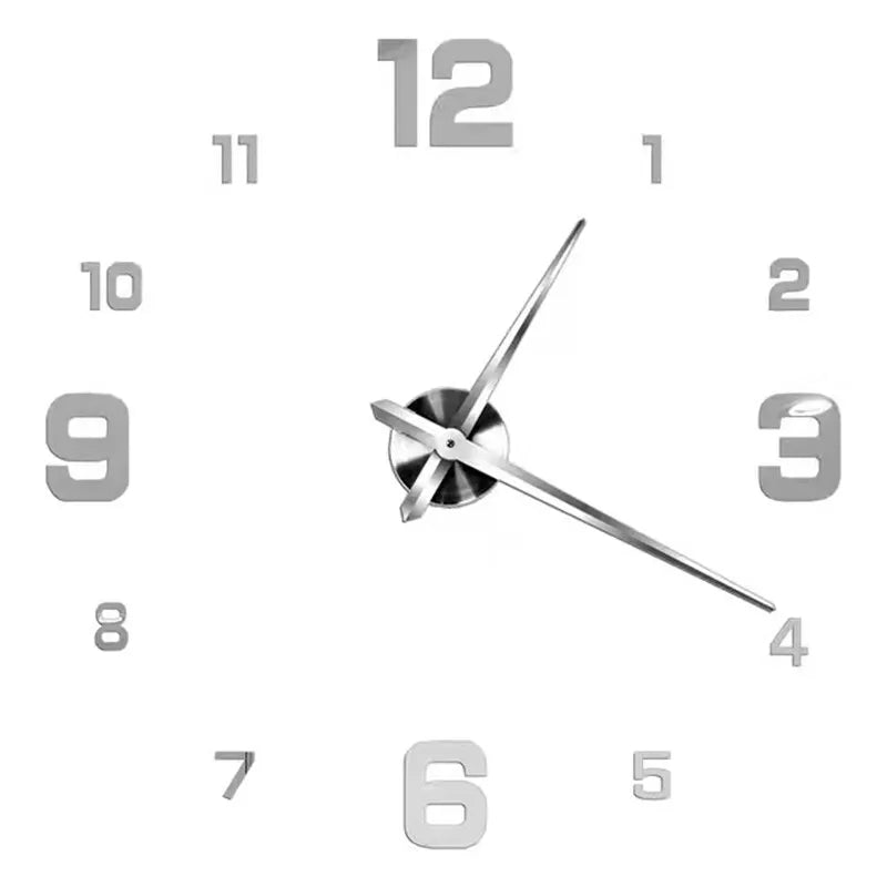 A modern 3D acrylic wall clock with DIY sticker numbers showing the time.